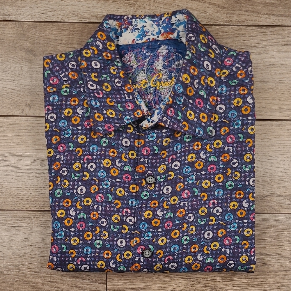 ROBERT GRAHAM Multicolor Vinyl Records Abstract M Classic Fit Short Sleeve Shirt